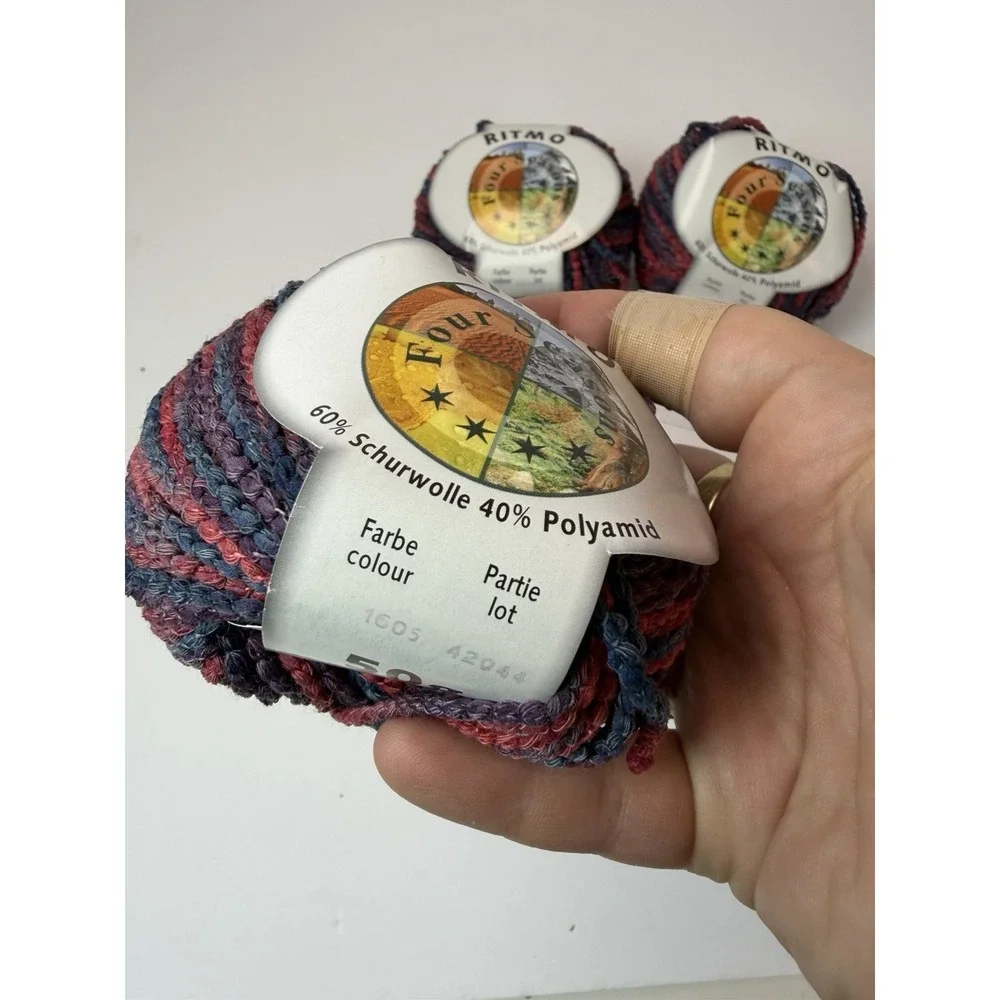 Four Seasons Yarn Lot Of 4 Wool Nylon Blend Blue Purple Red 50g Each